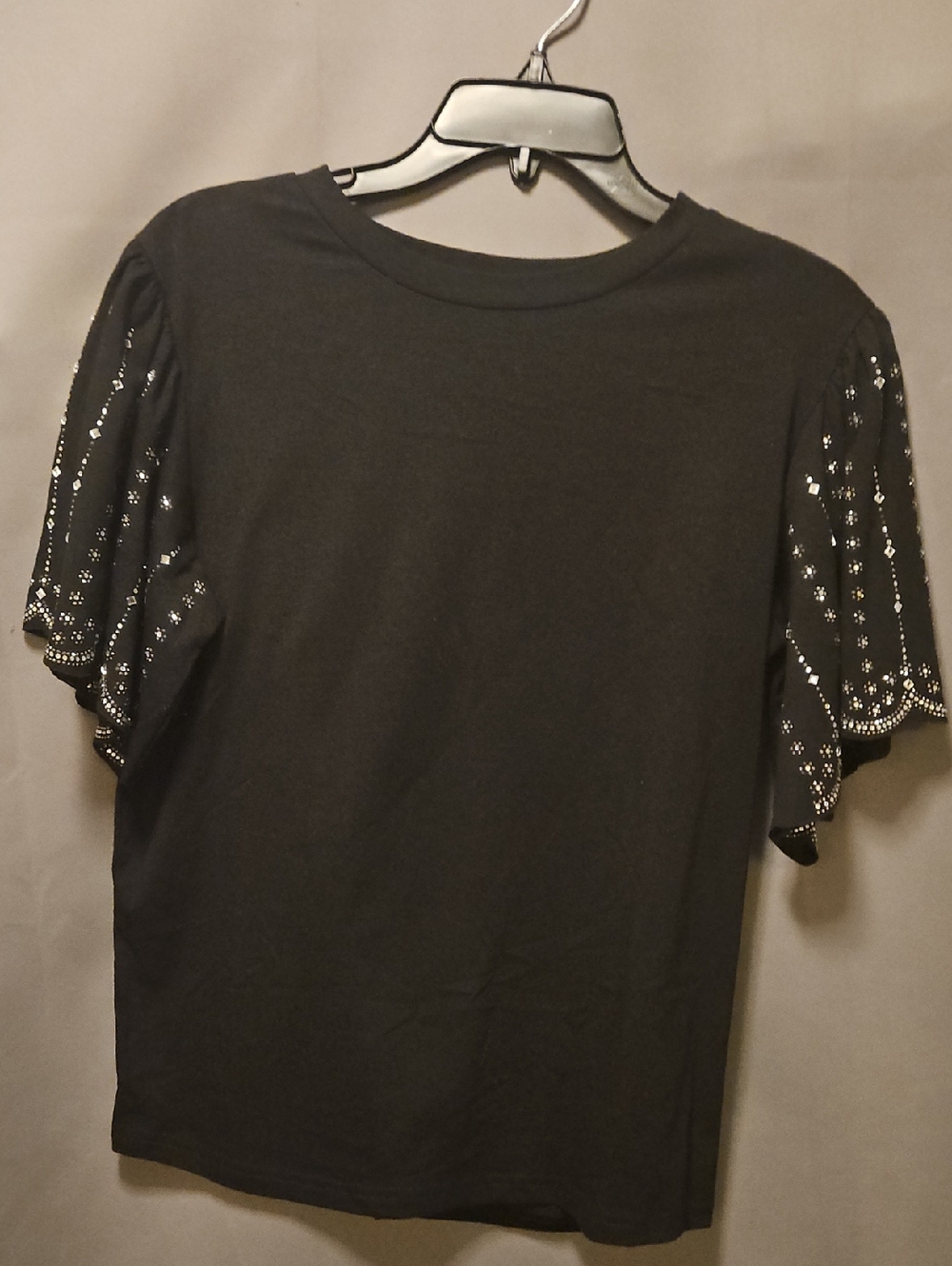Ontwelfth Black Women's Short Sleeve Top with Beaded Sleeves